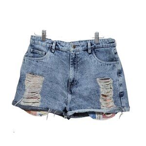 High Rise Distressed Denim Shorts Cutoff Frayed Hem Festival Summer Y2K